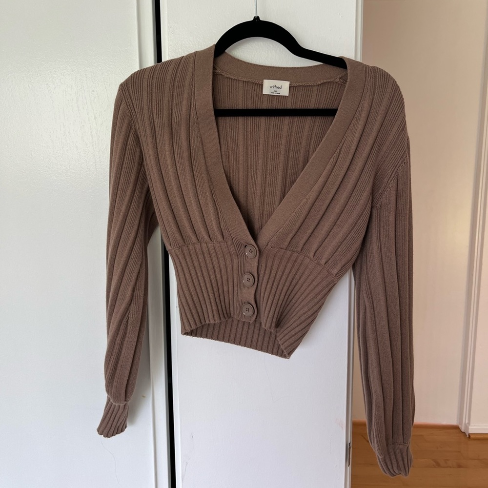 Aritzia Wilfred Plunge Front Cardigan - Brown